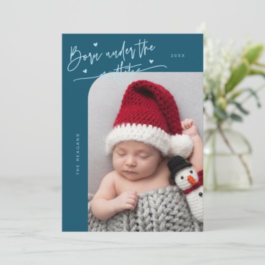 Né Sous Mistletoe Turquoise Faire-part de naissanc (Debout devant)