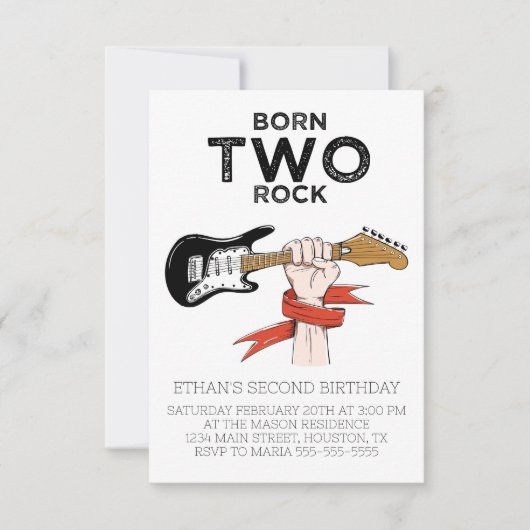 Né Two Rock Second Birthday Party Invitation (Devant)