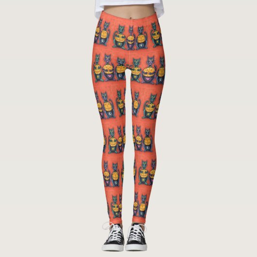 NE VOYEZ AUCUN MAL CHATS NOIRS, HALLOWEEN LEGGINGS (Devant)
