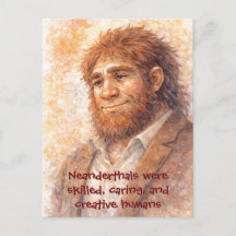 Neanderthal Portrait Watercolor Funny Postcard