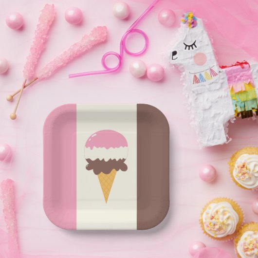 Neapolitan Ice Cream Cone Papieren Bordje (Feest)