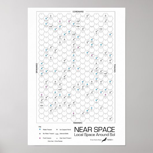 Near Space Hexagon Star-Map (witte achtergrond) Poster (Voorkant)