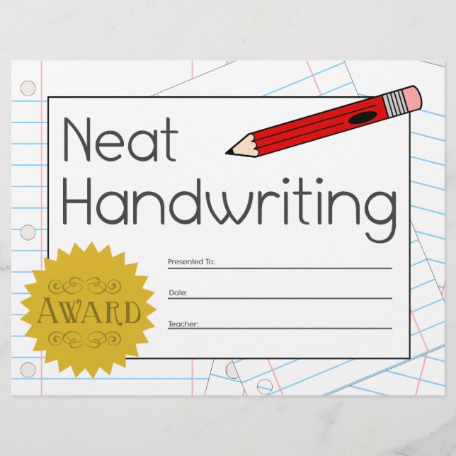 Neat Handwriting Award - rood potlood (Voorkant)