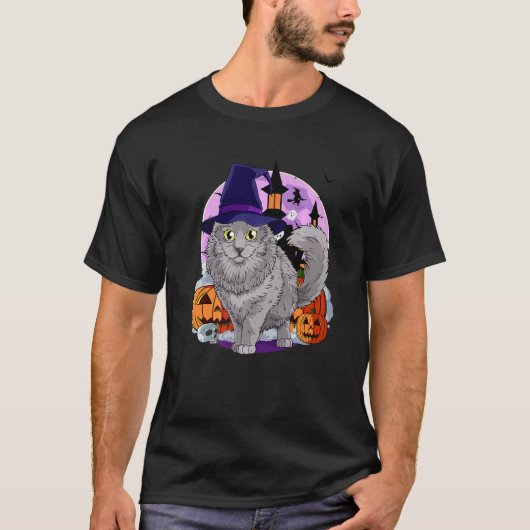 Nebelung Cat Cute Halloween Witch Pumpkin T-shirt (Voorkant)