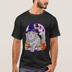Nebelung Cat Cute Halloween Witch Pumpkin T-shirt