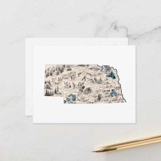 Nebraska  Afbeelding Map Nebraskan State Chart Briefkaart (Voorkant / Achterkant in situ)