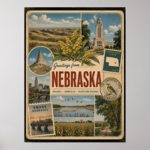 Nebraska Authentieke Vintage Stijl Poster