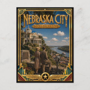 Nebraska City Nebraska Vintage Art Deco Gouden Tij Briefkaart