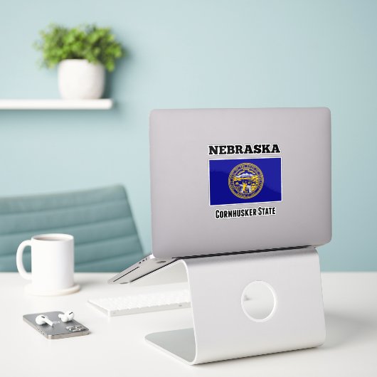 Nebraska, Cornhusker State, Vlag Sticker (Laptop op bureau)