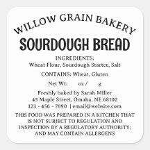 Nebraska Cottage Law Voedsel Sourdough Brood Label