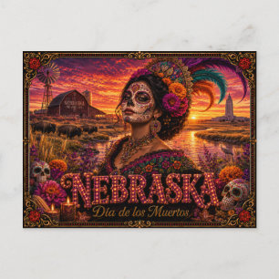 Nebraska Día de los Muertos Retro Briefkaart