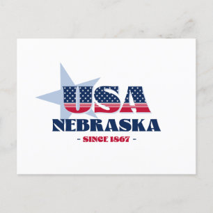 Nebraska en carte postale rouge, blanche et bleue