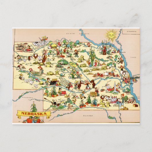 Nebraska Funny  Map Briefkaart (Voorkant)
