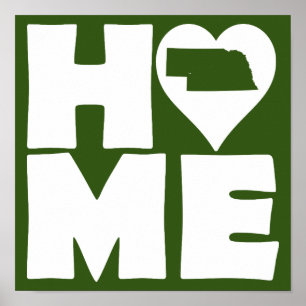 Nebraska Home Heart State Poster Sign