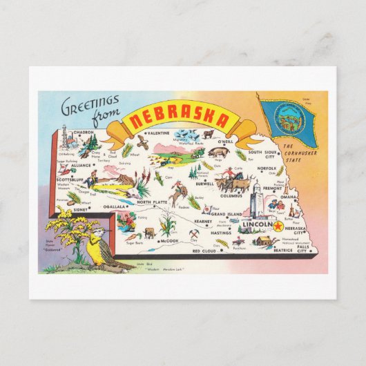 Nebraska Kaart Reizen Briefkaart (Voorkant)