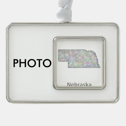 Nebraska-kaart Verzilverd Kader Ornament (Voorkant)