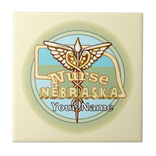 Nebraska Nurse Caduceus Tile Tegeltje (Voorkant)