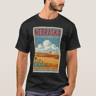 Nebraska Prairie Farm Illustratie Reis Kunst T-shirt