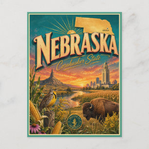 Nebraska Retro Reis Souvenir Prentbriefkaart Briefkaart