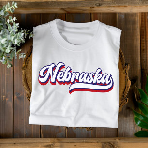 Nebraska Rood Wit en Blauw Vintage Script T-Shirt