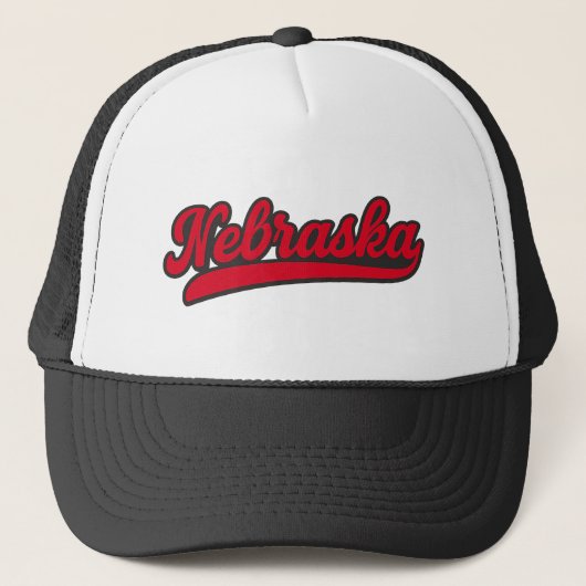 Nebraska Script-Logo | Retro Red State Pride Trucker Pet (Voorkant)