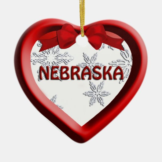 Nebraska Snowflake Heart Kerstversiering Keramisch Ornament (Voorkant)