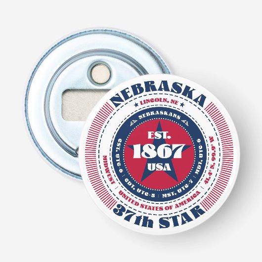 Nebraska State Information Circle Button Flesopener (Voorkant)