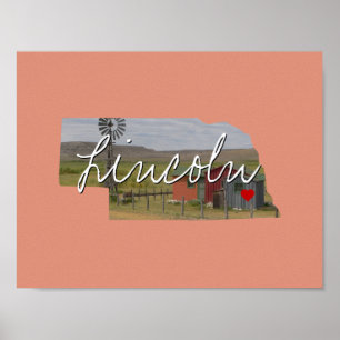 Nebraska State Photo insert and town name Poster