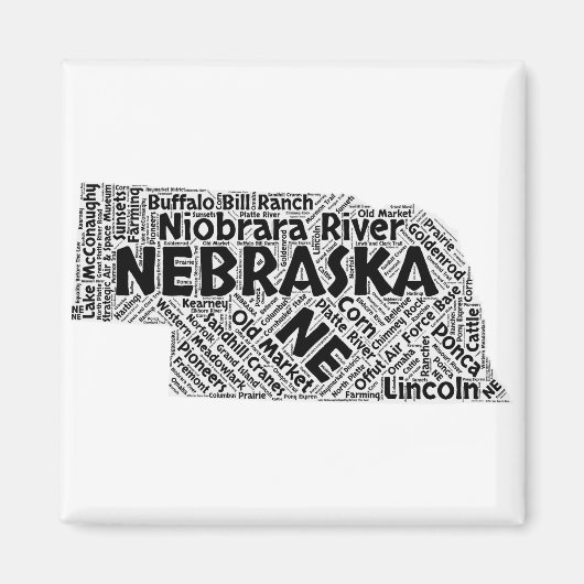 Nebraska State Word Cloud Magneet (Voorkant)