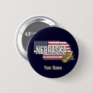 Nebraska Verenigde Staten Retro State Kaart  Veren Ronde Button 5,7 Cm