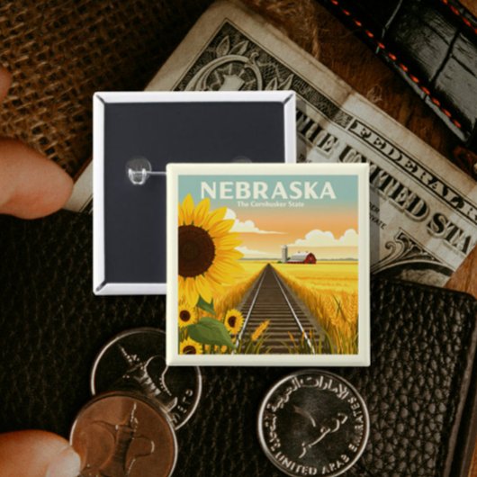 Nebraska Vierkante Button 5,1 Cm