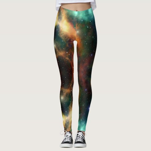 Nebula goudgroen blauw gym actief draag leggings (Voorkant)