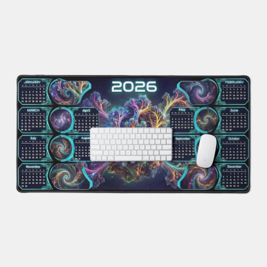 Nebula Nexus Command Mat – 2026 Galaxy Calendar (Clavier et souris)