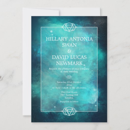 Nebula turquoise et Faire-part de mariage Chakra (Devant)