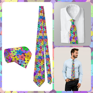 NECKTIE - Flowers in Rainbow Colors Stropdas