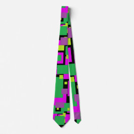 Necktie met Paars groen en zwart vierkant patroon Stropdas