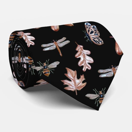 Necktie Natuur Patroon zwart en koperen Stropdas (Opgerold)