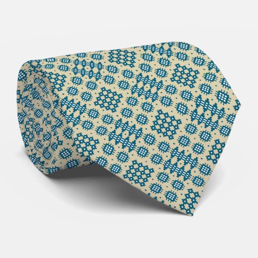 Necktie: Welsh Tapestry Pattern, Navy and Taupe Stropdas (Opgerold)