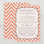 Nectarine Oranje Chevron Stripes Wedding Invite Kaart (Voorkant / Achterkant)