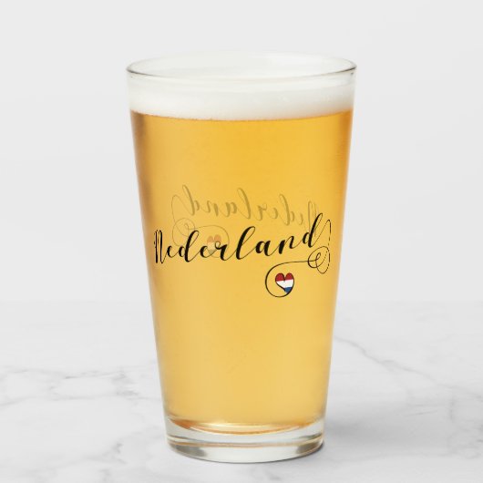 Nederland Heart Flag Glas (Voorkant gevuld)