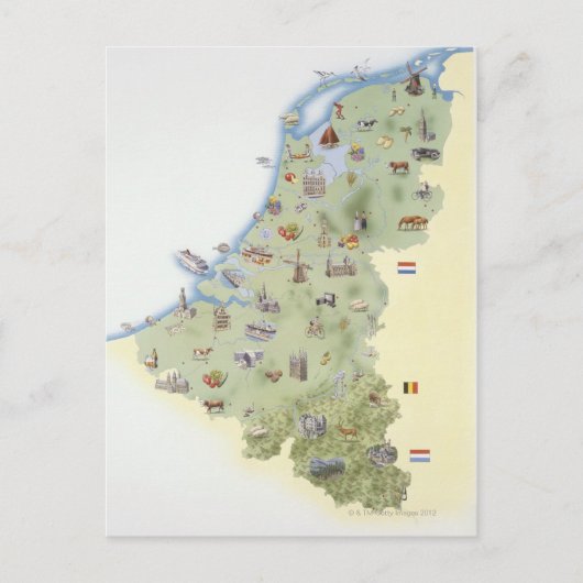 Nederland, kaart met onderscheidende kenmerken (Voorkant)