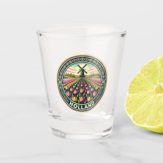 Nederland Reizen Kunst Badge Shot Glas (Voorkant)
