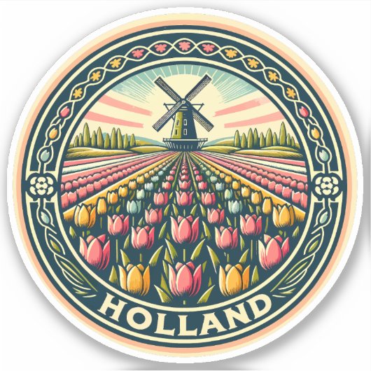 Nederland Reizen Kunst Badge Sticker (Voorkant)