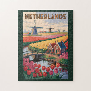 Nederland Tulp Illustratie Reis Kunst Vintage Legpuzzel