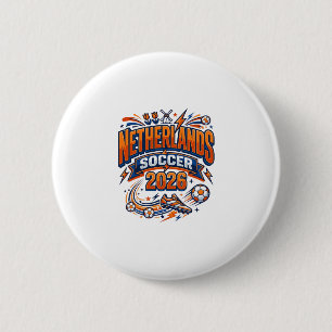 Nederland Voetbal 2026 Voetbal Vet Land Typogr Ronde Button 5,7 Cm