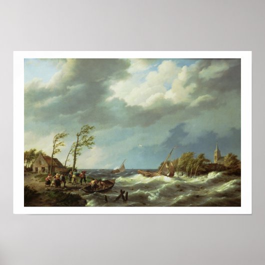 Nederlands Gevist vaartuig op een Lee Shore met Vi Poster (Voorkant)