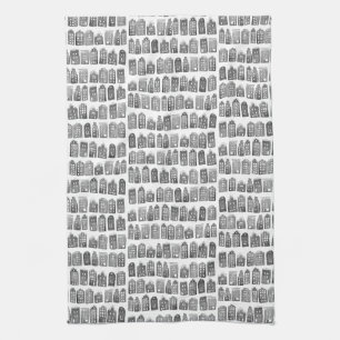 Nederlands Houses Winter Amsterdam City Pattern Theedoek