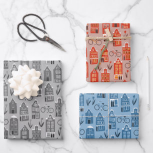 Nederlands huis met fietsen met tulps Amsterdam Inpakpapier Vel
