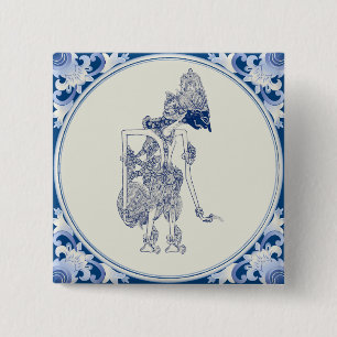 Nederlands-Indonesische schaduwpop Delft Blauw. Vierkante Button 5,1 Cm