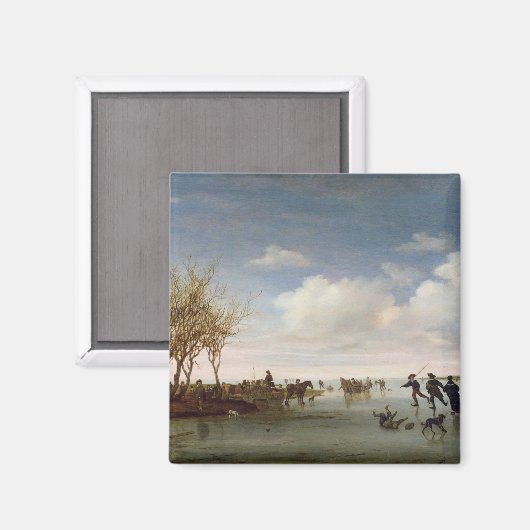 Nederlands landschap met Skaters Magneet (Voorkant / Achterkant)